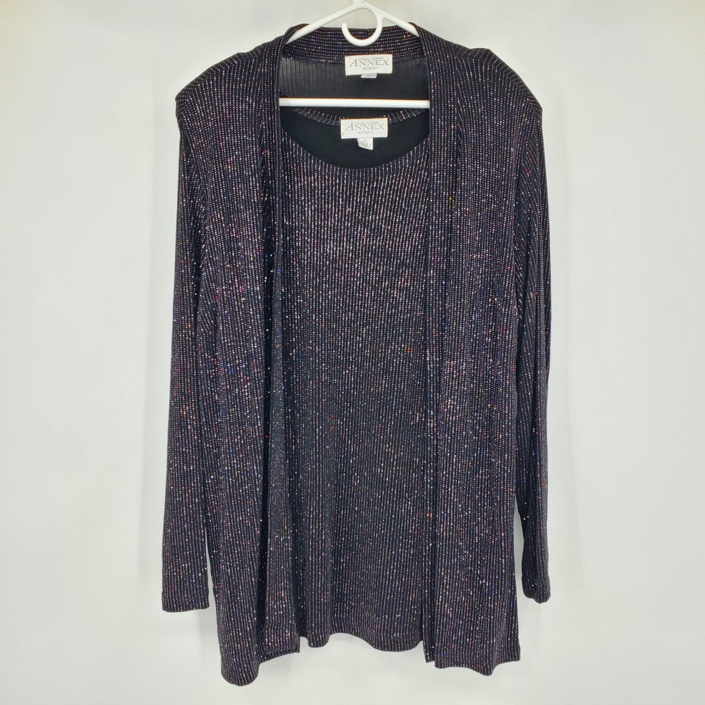 Vintage Casual Corner Annex Black Multicolor Sparkly Formal Event 2 Piece Top 3X